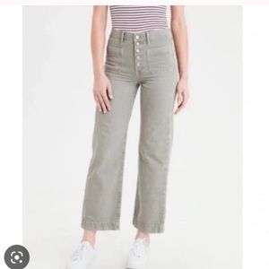 American Eagle Stone Wash Green Button Fly Cropped Wide Leg Jeans